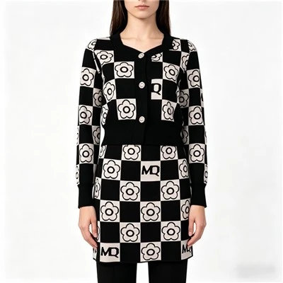 Set di abiti in maglia floreale da 2 pezzi da donna